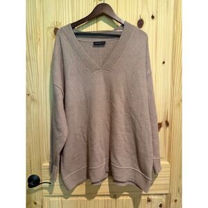 Lane Bryant Womens Brown‎ Tan V-Neck Drop Shoulder Pullover Sweater Size 22/24